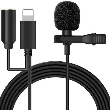 ALLY iPhone Lightning Yaka Mikrofonu+3.5MM jack Profesyonel Youtuber Mikrofonu-1852