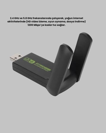 Ultratekno Dual Band WiFi Adaptör – 1200 Mbps USB 3.0 Çift Antenli Geniş Kapsama Alanı ve Yüksek Hız