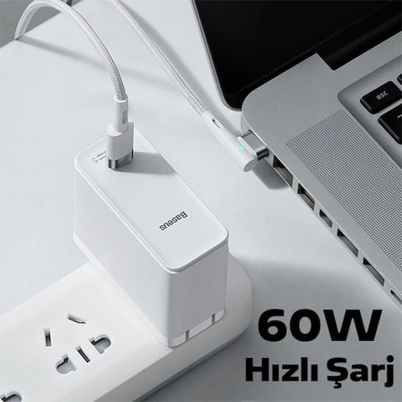 Baseus Zinc Manyetik L Uçlu 60W Macbook Hızlı Şarj Güç Kablosu 2m-1852