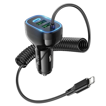 HOCO NZ11A 30W 2 USB+ Type-C Girişli iPhone Kablolu Araç Çakmaklık Şarj Aleti-1852