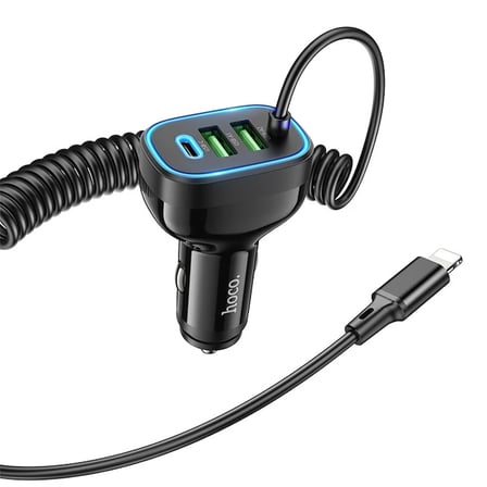 HOCO NZ11A 30W 2 USB+ Type-C Girişli iPhone Kablolu Araç Çakmaklık Şarj Aleti-1852