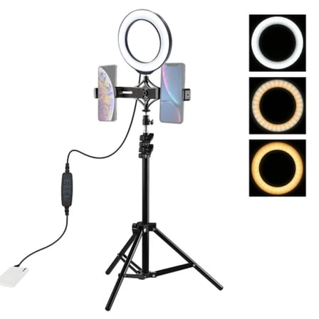 PULUZ 1.1M Çift Telefon tutucu 6.2CM Led Işık Stand YoutuberCanlı Yayın Selfie TikTok Makeup-1852