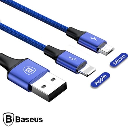 Baseus Rapid Series 2in1 İphone+ Micro Usb 3.0A Usb Kablo Şarj 120cm-1852