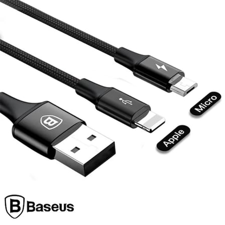 Baseus Rapid Series 2in1 İphone+ Micro Usb 3.0A Usb Kablo Şarj 120cm-1852