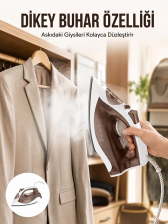 Kahverengi Buharlı Ütü 2200W Sürekli Buhar 120 g Şok Buhar