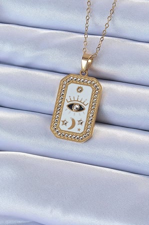 316L Çelik Zincir Altın Renk Mineli Zirkon Taşlı Göz Figür Tarot Kolye -1492