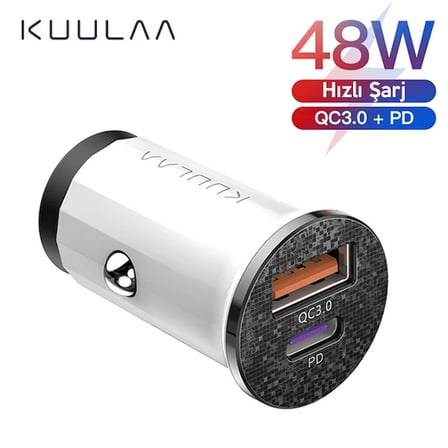 KUULAA 42W USB + Type-C Çift Çıkışlı Mini Hızlı Araç Şarj Cihazı-1852