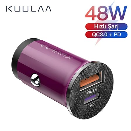 KUULAA 42W USB + Type-C Çift Çıkışlı Mini Hızlı Araç Şarj Cihazı-1852