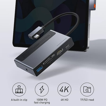 Baseus Magic Çok Fonksiyonlu Klipsli Type-C HUB 6in1 (USB3.0+SD+TF+HDMI+Type-C+3.5mm) Adaptör Çoklay-1852