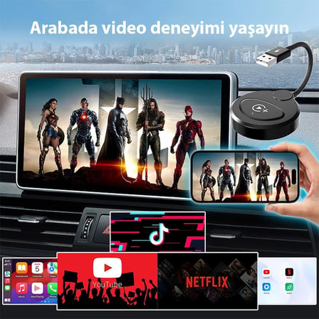 USB+Type-C Apple Kablosuz Wireless Carplay Adaptör Çevirici -Youtube Netflix Tiktok Video Yansıtıcı-1852