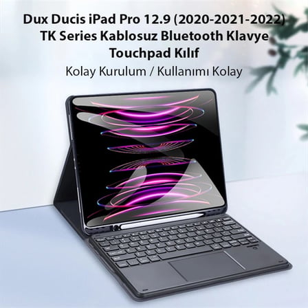 Dux Ducis iPad Pro 12.9 (2020/2021/2022) TK Series Kablosuz Bluetooth Klavye Touchpad Kılıf-1852