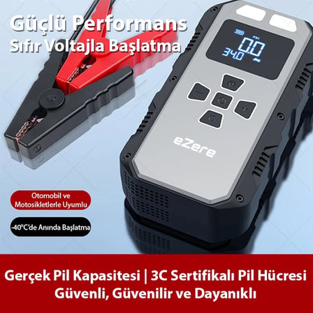 EZERE 4 in1 8000mAh Lastik Sisirme Pompası Ve Starter Akü Takviye Seti-1852