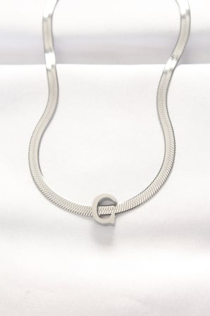 316L Çelik C Harfli Silver Renk İtalyan Zincirli Kolye -1492