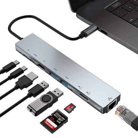 Ally 8 Port Usb 8in1 3.0 Type-C Hdmi 3XUSB+2 PD) RJ45 Hub Adaptör Çoklayıcı TF SD Kart-1852