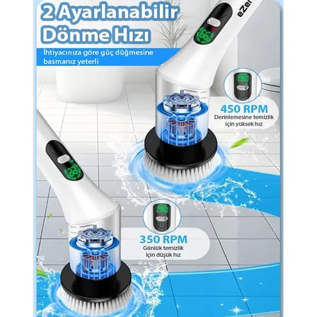 EZERE SpinPro 9-in-1 Teleskopik Şarjlı Dijital Temizlik Fırçası-1852