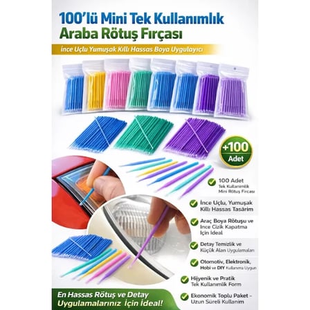 100’Lü Mini Tek Kullanımlık Araba Rötuş Fırçası