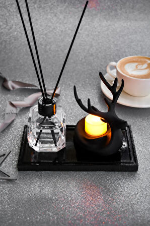 Bambu Çubuklu Oda Kokusu Tea Light Mumluk Seti Hediyelik Dekoratif