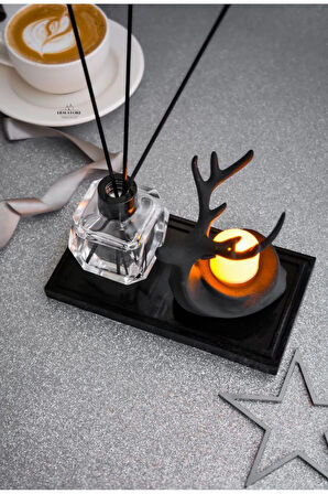 Bambu Çubuklu Oda Kokusu Tea Light Mumluk Seti Hediyelik Dekoratif