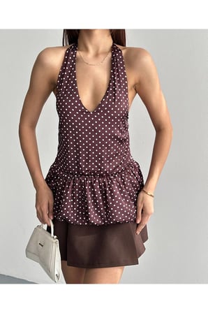 Puantiyeli Sırtı Açık Kup Model Bluz