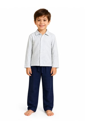 Erkek Çocuk Çizgili Gömlek Yaka Pijama Takımı - Lacivert/Beyaz