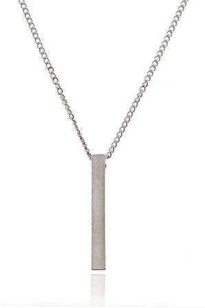 Gümüş Kaplamalı Çubuk Uzun Bar Dikdörtgen  Kolye 70 Cm