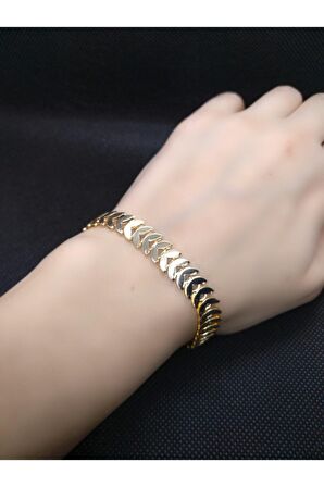 Balık Kılçığı Yassı Gold Kaplama Künye Bileklik Kılçık