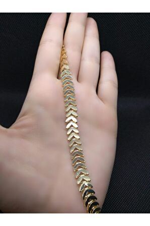 Balık Kılçığı Yassı Gold Kaplama Künye Bileklik Kılçık