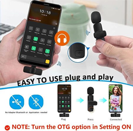 TYPE C Usb -C iPhone Android Uyumlu Youtuber iNfluencer Kablosuz Wireless Bluetooth Yaka Mikrofonu