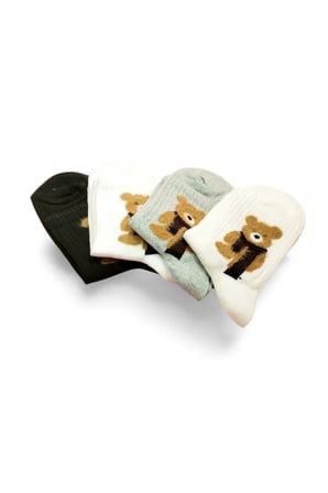 Peluş Ayıcık İşlemeli Kadın Soket Çorap 4 Çift mudanis