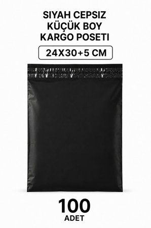 Siyah Cepsiz Küçük Boy Kargo Poşeti 24x30+5 Cm 100 Adet