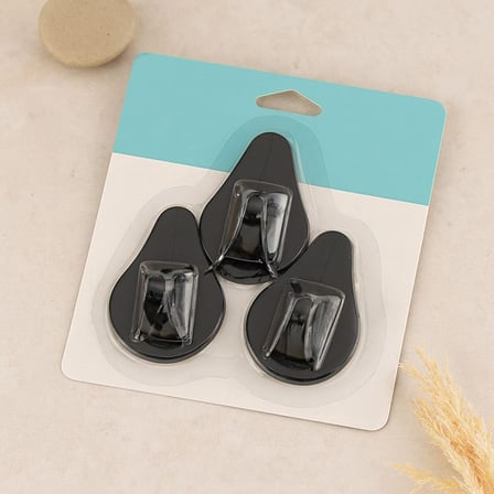 3'lü Yapışkanlı Lilyum Askı - Siyah Beyaz Plastik