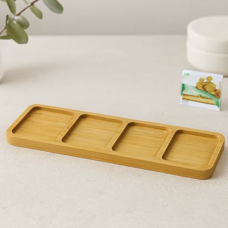 4 Bölmeli Dikdörtgen Bambu Servis Tepsisi 32.8x10x1.4 cm