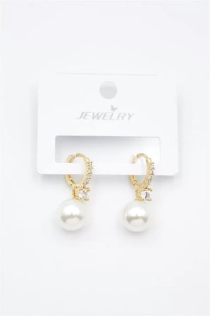 Taşlı İnci Küpe - Altın