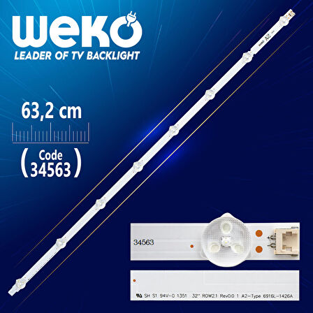 32 ROW2.1 REV 0.9 1 A2-TYPE 6916L-1106A - 63.2 CM 8 LEDLİ - ALÜMİNYUM TABANLI