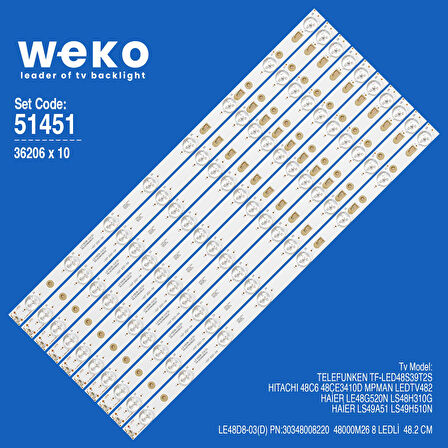 6451 36206X10 LE48D8-03 PN:30348008220 48000M26 10 ADET LED BAR