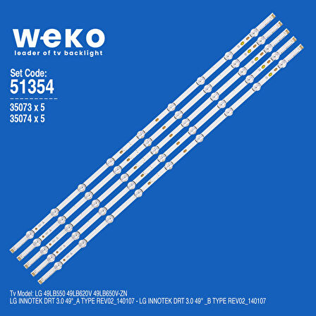 6354 35073X5 35074X5 LG INNOTEK DRT 3.0 49 A/B TYPE BİRLEŞTİRİLMİŞ LED KODU 102,5 CM 5 ADET LED BAR