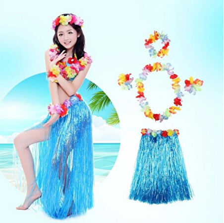 Luau Aloha Hawaii Partisi Etek ve Bileklik Seti Mavi