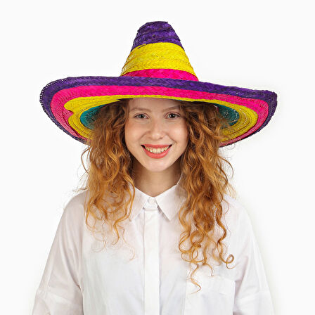 Sombrero Meksika Şapkası Renkli Örme Hasır Boy