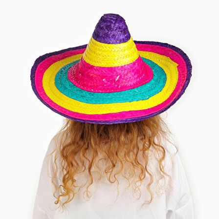 Sombrero Meksika Şapkası Renkli Örme Hasır Boy