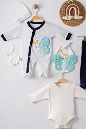 3 Ay Nakışlı Tulumlu Erkek Bebek 5'li Set Siyah