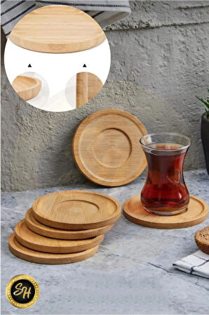 Yuvarlak Bambu Çay Tabağı Altlığı 6 Adet