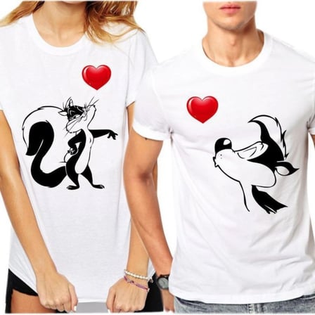 Çizgi Film Karakterleri Pepe Le Pew Sevgili Tişörtleri Kombini Baskılı T-Shirt