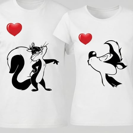 Çizgi Film Karakterleri Pepe Le Pew Sevgili Tişörtleri Kombini Baskılı T-Shirt