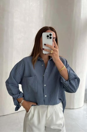 Kadın Oversize Çizgili Gömlek