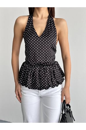 Puantiyeli Sırtı Açık Kup Model Bluz