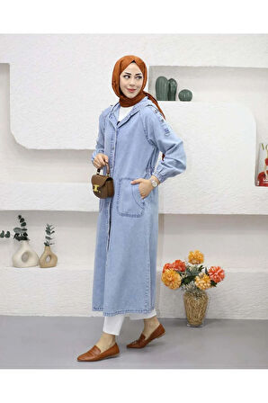 Kadın Cepli Düğmeli Denim Kot Kap