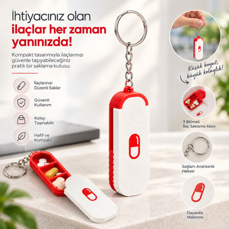 Taşınabilir İlaç / Hap Kesici ve Kırıcı Kutulu Anahtarlık - Kapsül Figürlü Mini Hap Saklama Kabı