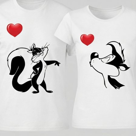Çizgi Film Karakterleri Pepe Le Pew Sevgili Tişörtleri Kombini Baskılı T-Shirt