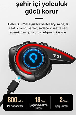 Y21 Bluetooth Motosiklet Kask Kulaklığı – Renkli LED Işıklı, İnterkom Destekli, Yüksek Ses Kalites