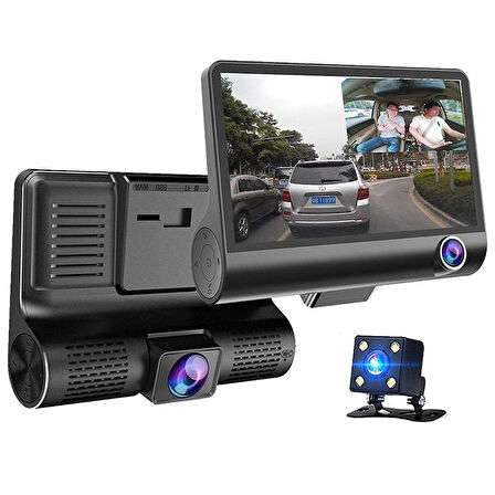 4'' Büyük Ekranlı Full HD Araç Kamerası Ön,Arka,Park Kamerası 3 Kameralı 